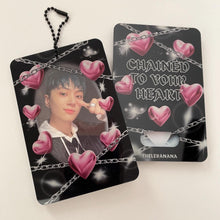 Load image into Gallery viewer, hearts + chains kpop acrylic photocard holder keychain, korean stationery, toploaders, polcos
