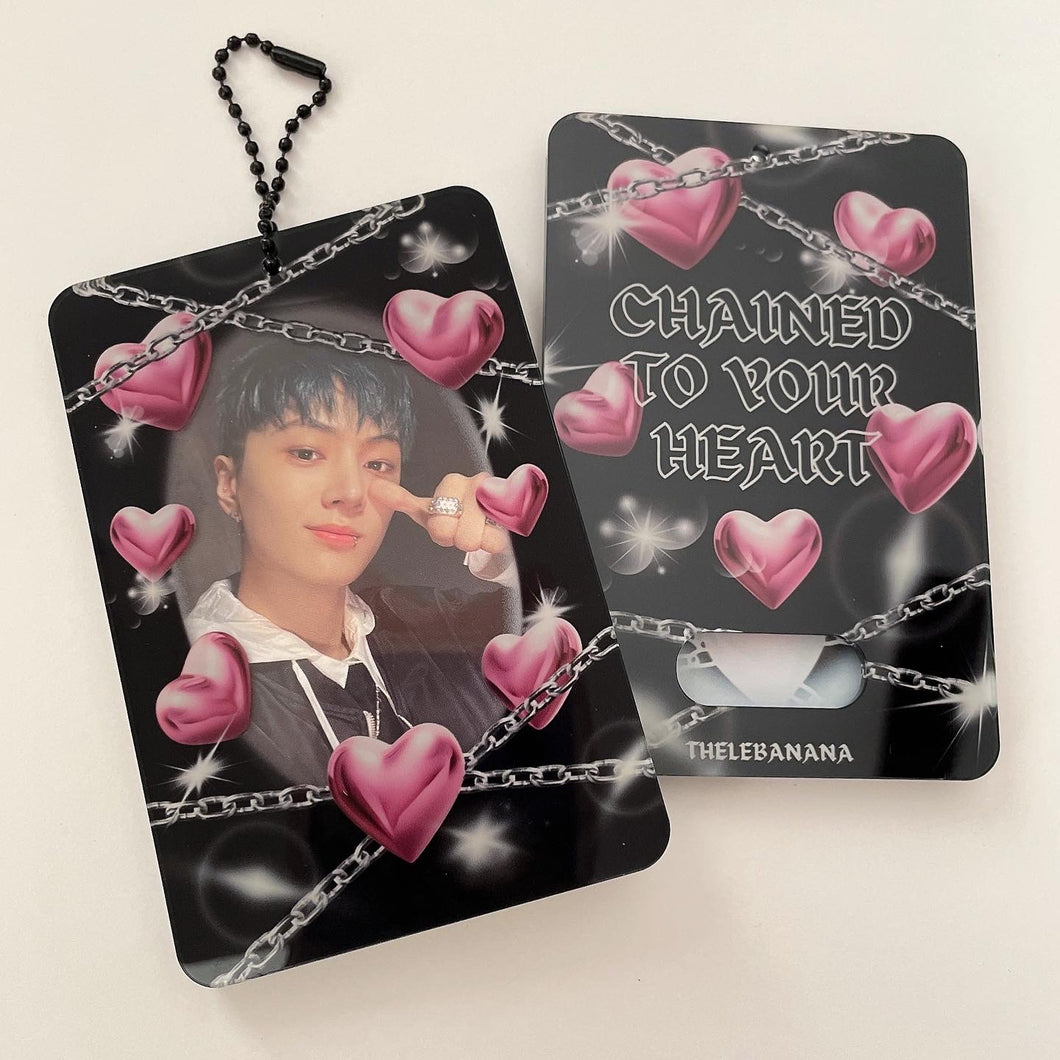 hearts + chains kpop acrylic photocard holder keychain, korean stationery, toploaders, polcos
