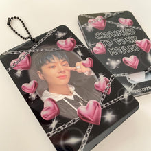Load image into Gallery viewer, hearts + chains kpop acrylic photocard holder keychain, korean stationery, toploaders, polcos
