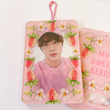 Load image into Gallery viewer, pink sweet strawberry kpop acrylic photocard holder keychain, korean stationery, toploaders, polcos
