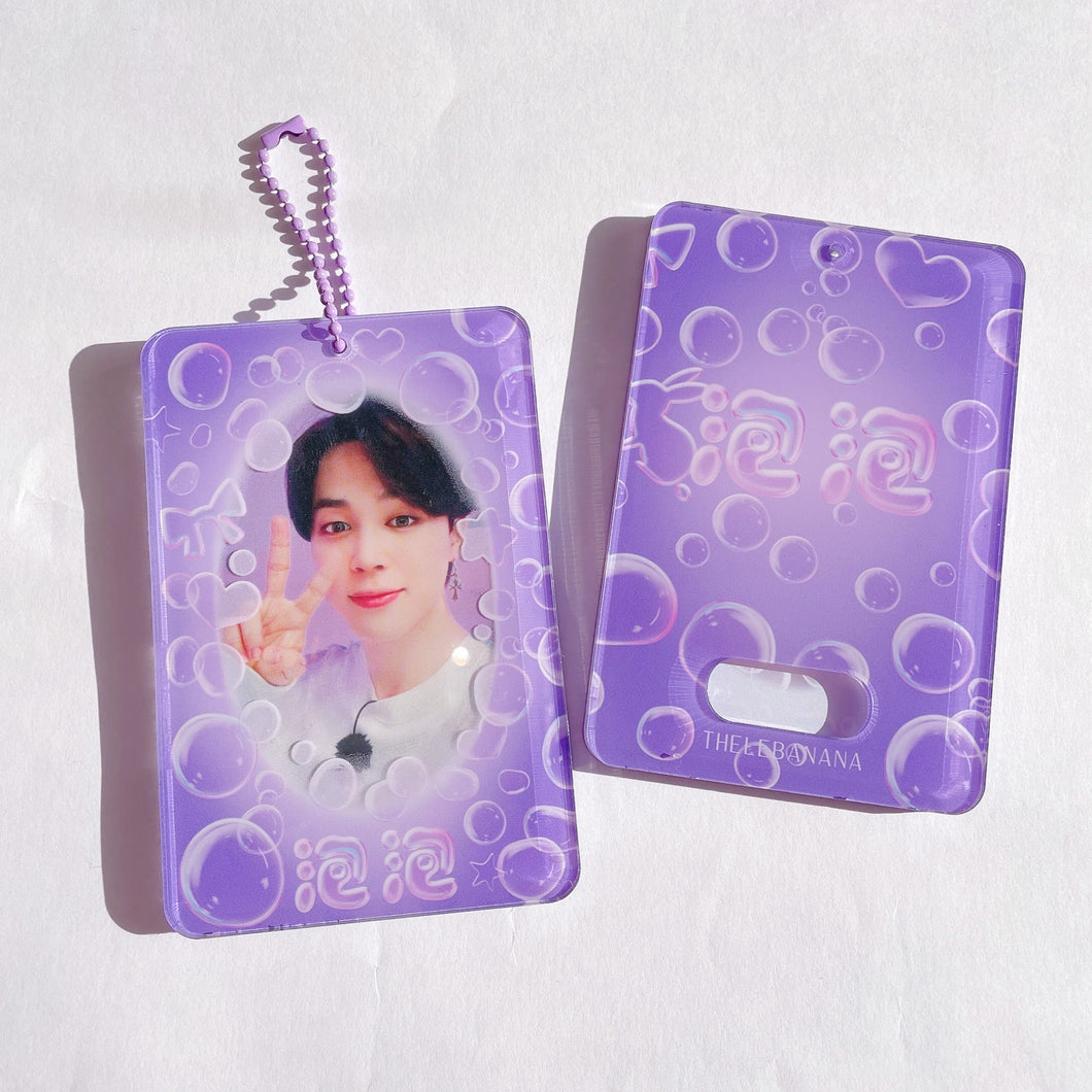 purple bubble kpop acrylic photocard holder keychain, korean stationery, toploaders, polcos