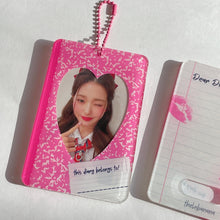 Load image into Gallery viewer, pink diary notebook kpop acrylic photocard holder keychain, korean stationery, toploaders, polcos

