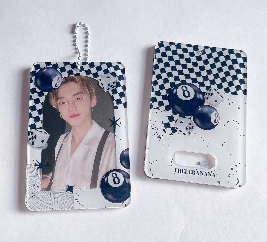 black and white checkered dice kpop acrylic photocard holder keychain, korean stationery, toploaders, polcos