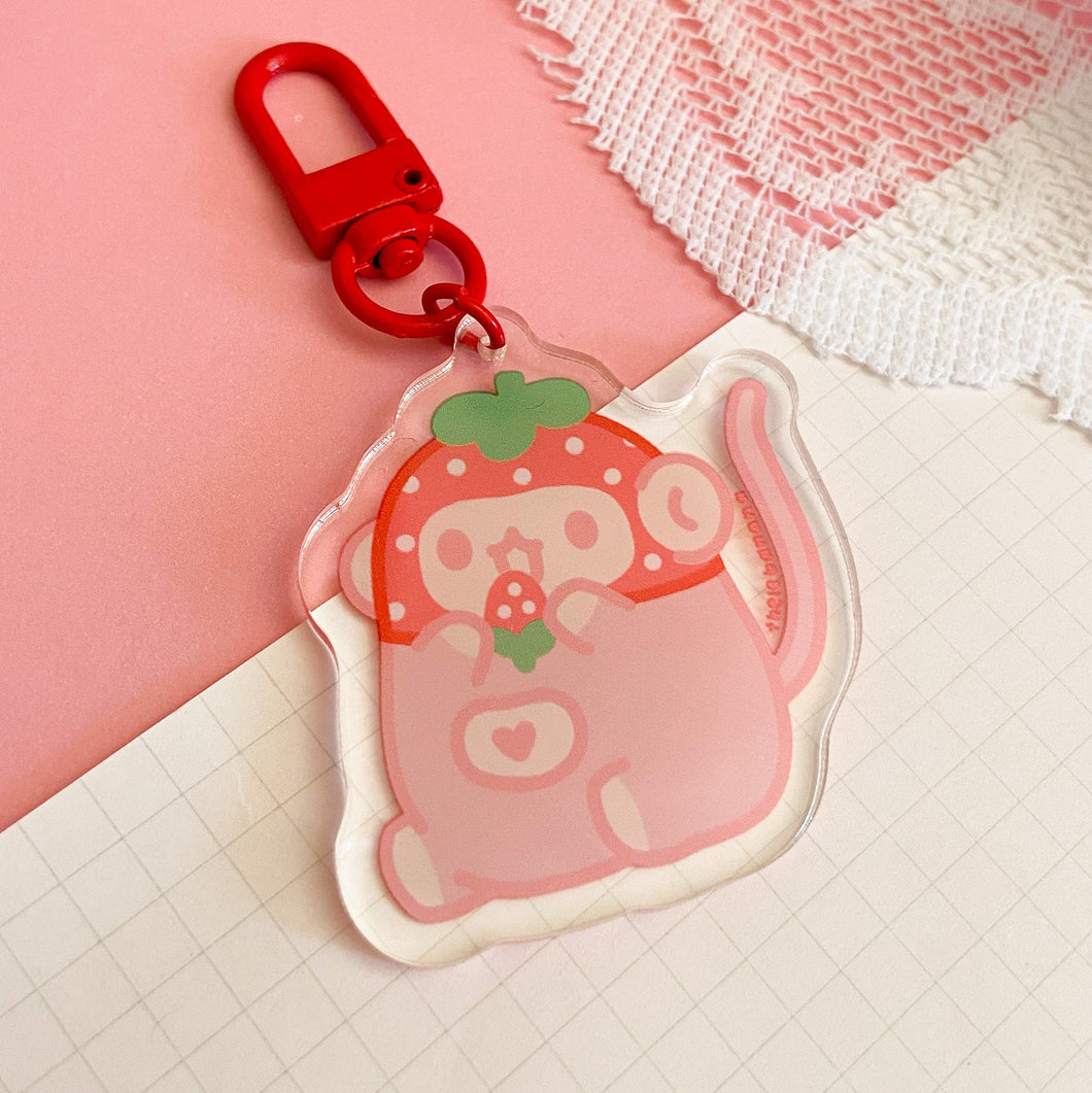 pink kawaii strawberry acrylic charm keychain