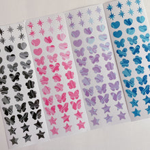 Load image into Gallery viewer, essential basic deco sticker sheet (butterfly, flower, stars, heart)
