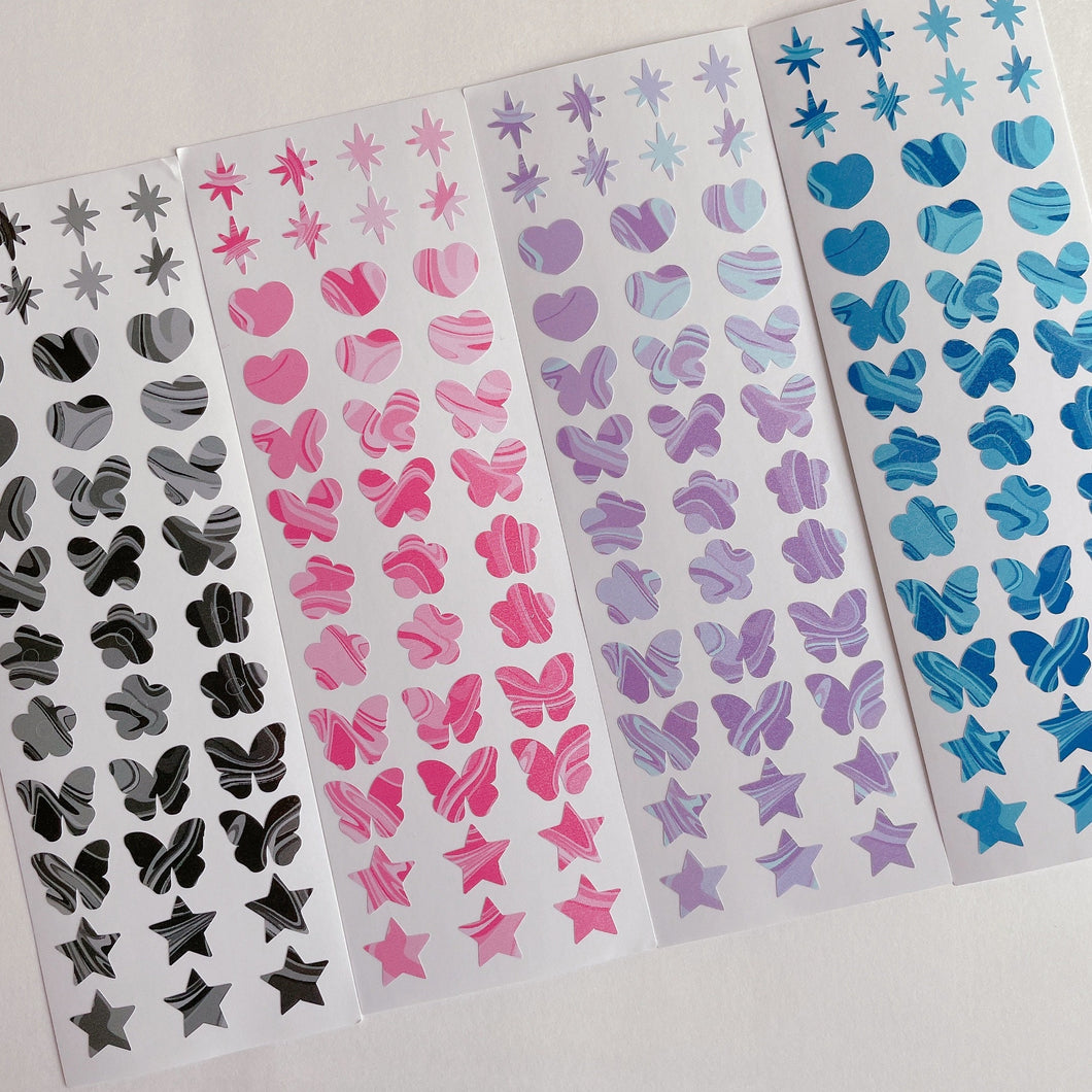 essential basic deco sticker sheet (butterfly, flower, stars, heart)