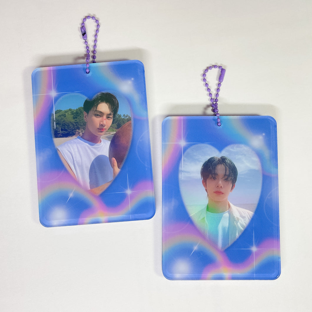rainbow sky prism y2k kpop acrylic photocard holder keychain, korean stationery, toploaders, polcos