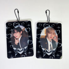 Load image into Gallery viewer, black and white metal hearts y2k kpop acrylic photocard holder keychain, korean stationery, toploaders, polcos
